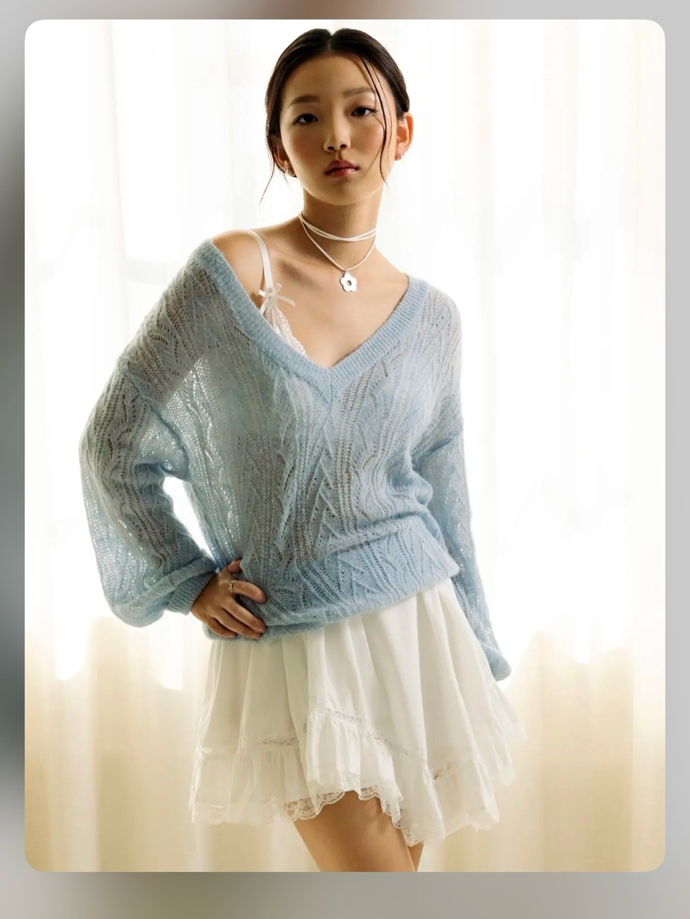 Cider MOHAIR V-NECK SOLID SEE-THROUGH SWEATER XL bpnts-15